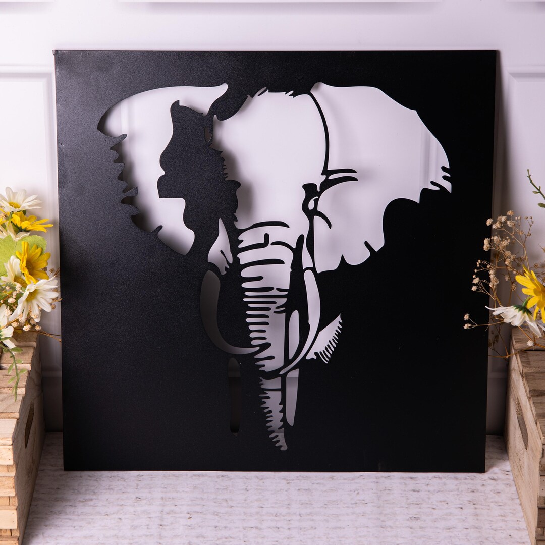 Black Metal Elephant Plaque Wall Art Sculpture Home Animal Silhouette ...