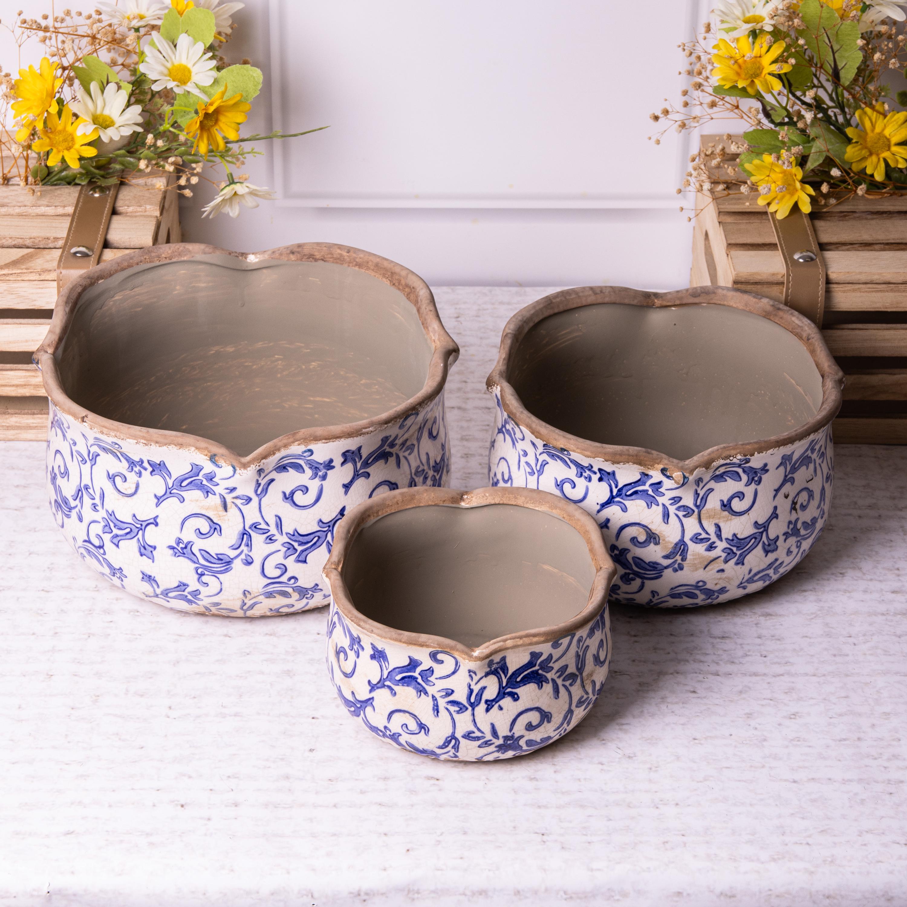 painted ceramic flower pots Gift Set of 3 -2