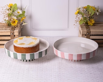 Pink or Green Striped Ceramic Cake Stand Decorative Modern Food Display