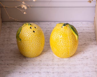 Lemon Salt & Pepper Pots Ceramic Shaker Cruet Set Fruit Shaped Glazed Stoneware