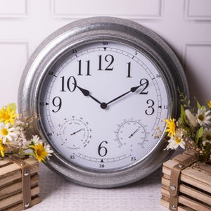 Outdoor Clocks Waterproof With Thermometer Combo Rustic Coastal Beach Wall Clock