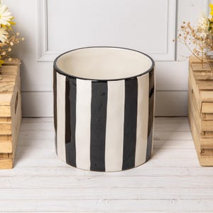 Black & White Striped Flower Pot Ceramic Glazed Indoor Planter