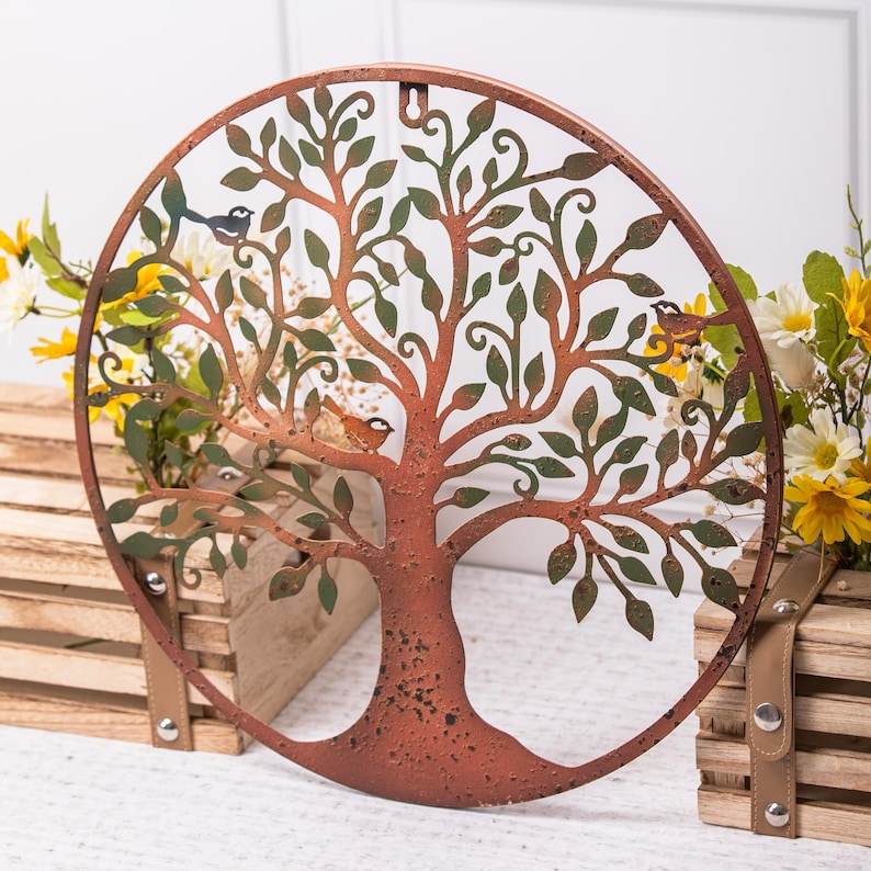 Rustic Tree of Life Metal Round Wall Art Garden Sculpture Plaque Decor ...