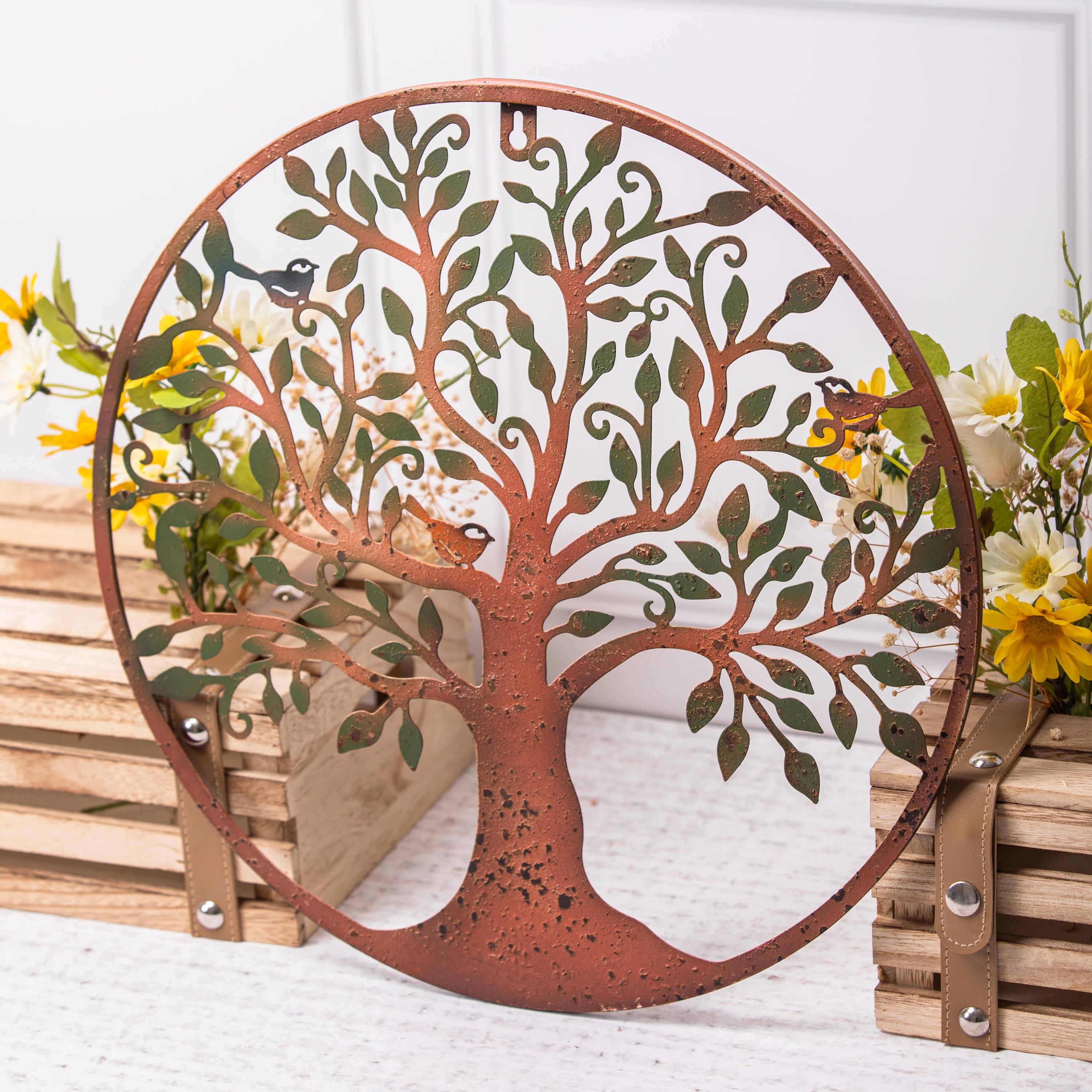 Rustic Tree of Life Metal Round Wall Art Garden Sculpture Plaque Decor ...