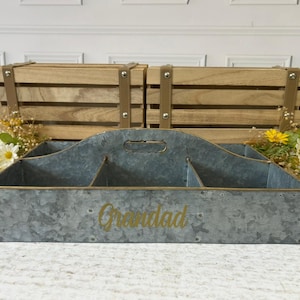 Personalised Garden Caddy Galvanised Metal Gardening Tool Seed Box Carry Storage Organiser