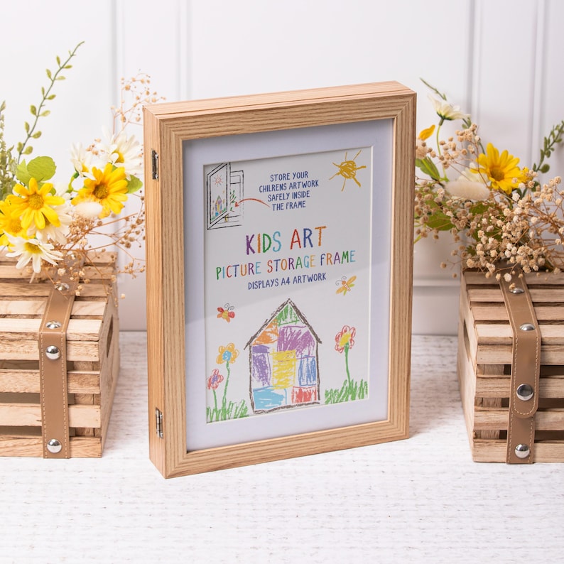 Natural Wood Art Storage Frame A4 Changeable Wall Hanging Kids Picture