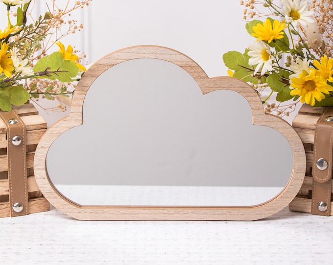 Cloud Wall Mirror Natural Wooden Children's Nursery Neutral Boho Decor