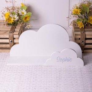 Personalised White Cloud Wood Floating Shelf Childrens Baby Nursery Bedroom Gift