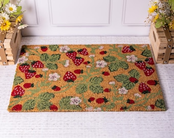 Strawberry Door Mat Decorative Coconut Coir Non Slip Doormat Indoor / Outdoor