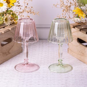 Glass Tealight Candle Lamp Shade Pink Green Vintage Tea Light Holder