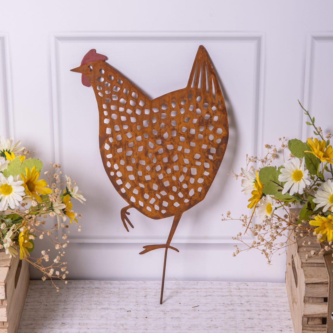 Rusty Chicken Set of 3 Rusty Hens Chickens Metal Art Garden Stakes Rustic Lawn ...