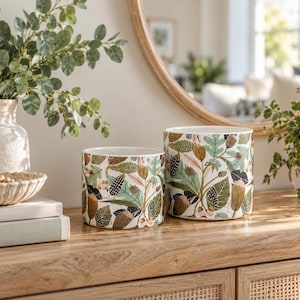 Vintage Foliage Leaf Multi Coloured Indoor Ceramic Round House Flower Plant Pots