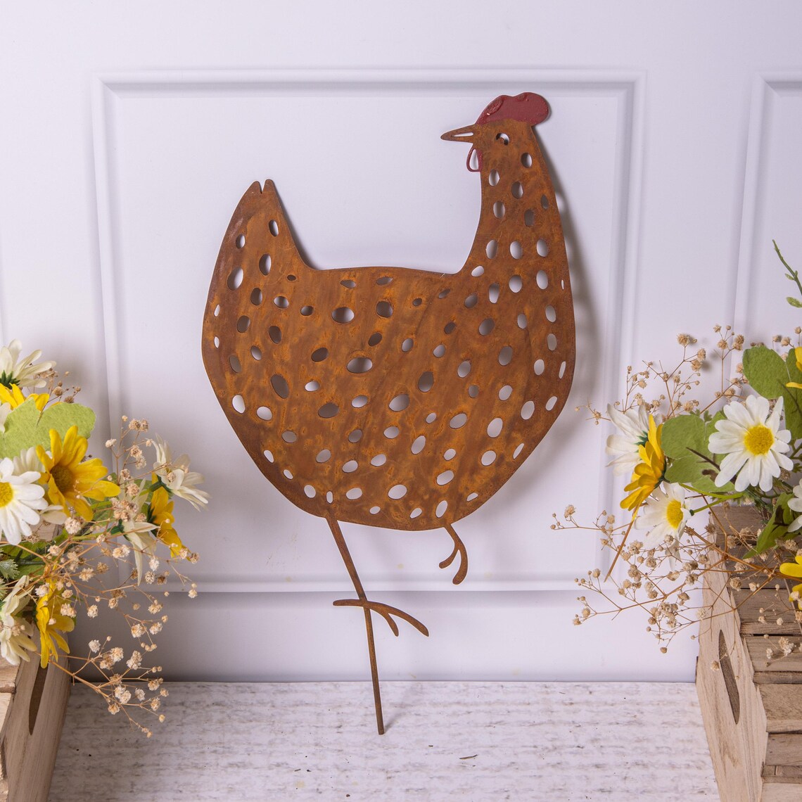Rusty Chicken Set of 3 Rusty Hens Chickens Metal Art Garden Stakes Rustic Lawn ...