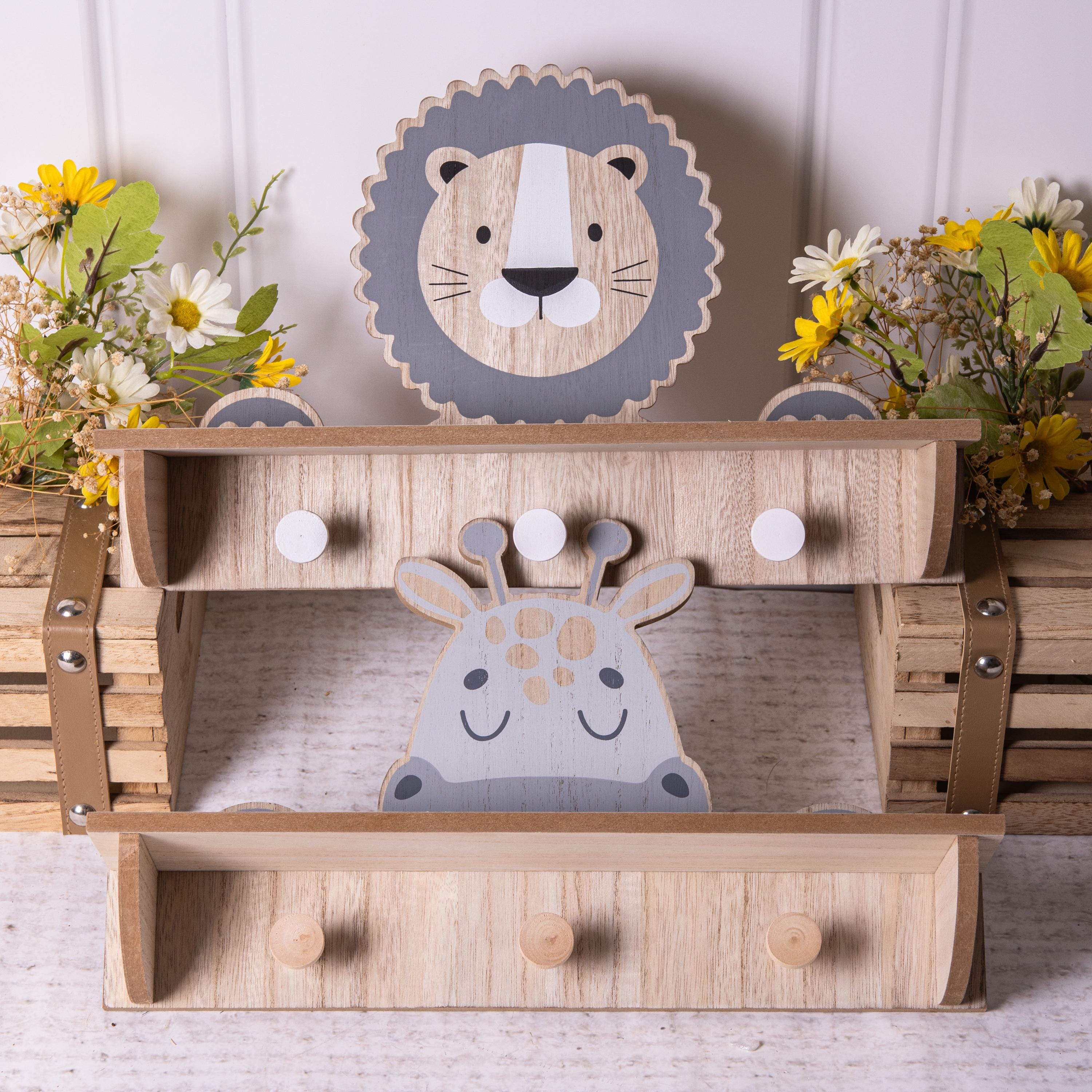Mensola Con Ganci Twig & Leaf A Forma Di Elefante | Legno Massello Per Cameretta Bambini