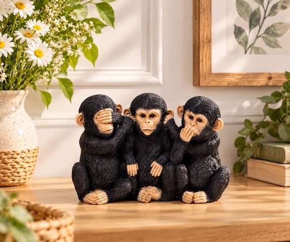 3 Three Wise Monkeys Resin Decorative Ornament Figures Gift - Etsy