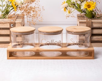 Personalised Bamboo and Glass Kitchen Storage Jars