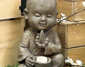 Sitting Buddha Natural Stone Effect Tealight Holder Indoor / Garden Ornament