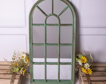 Green Wall Mirror Garden Outdoor Verdigris Arched Window Wall Mirror Home Decor