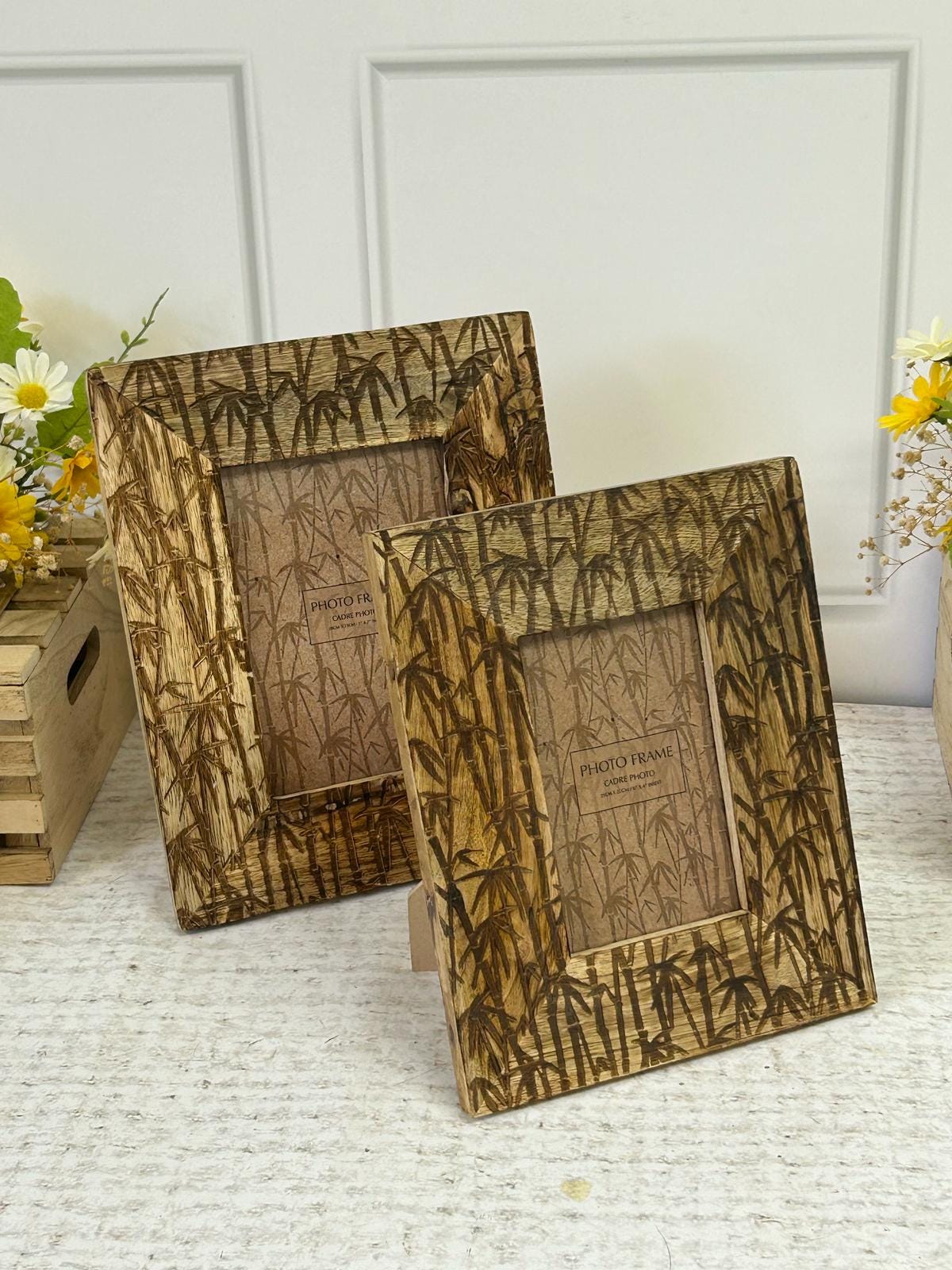 Lot De Deux Cadres Photos En Bambou, Style Chinois Vintage, 19x24 Cm, Déco Intérieure Naturelle