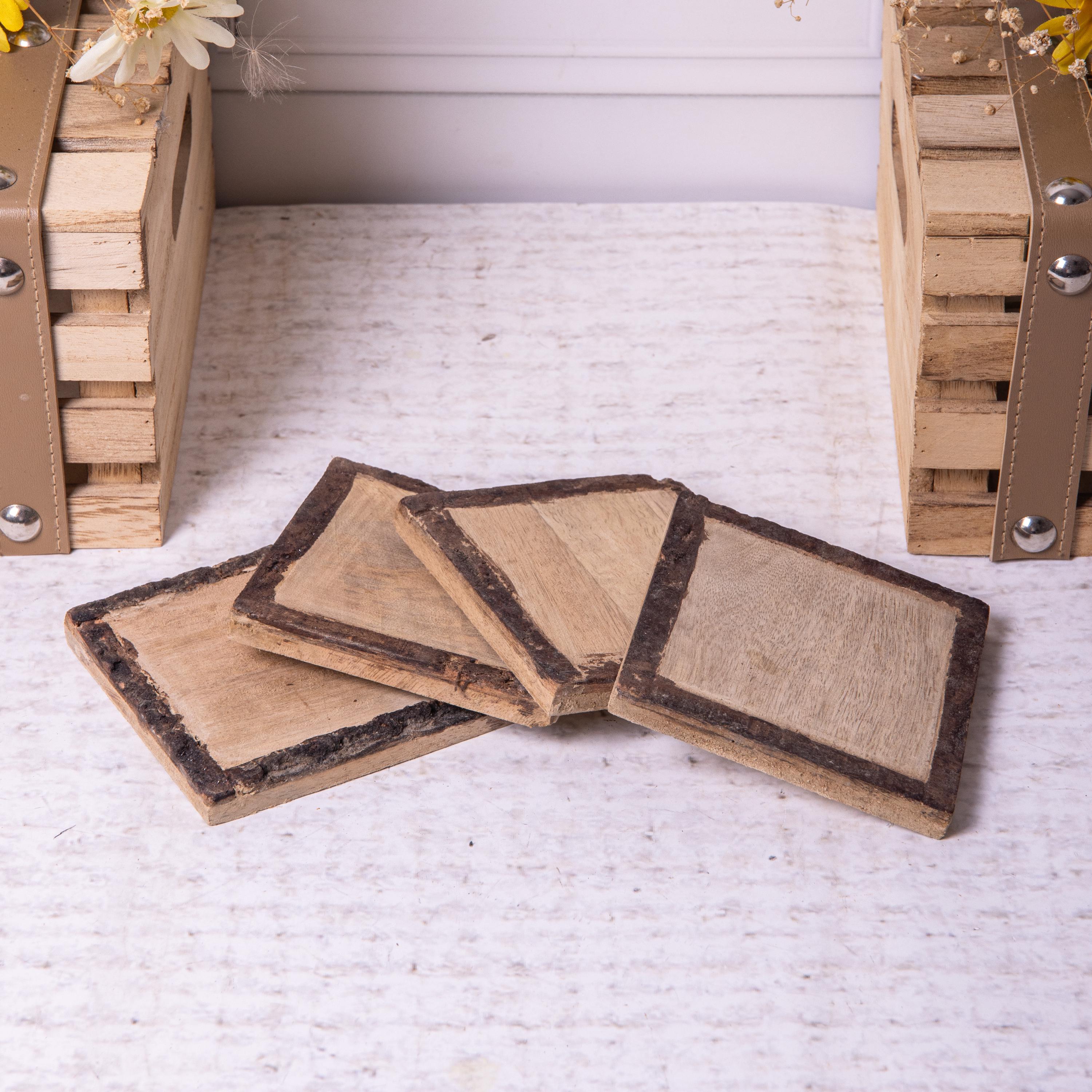 Natural Wood Square Coasters rustic Bark Edge Drinks Tea Drinks Mats - Etsy