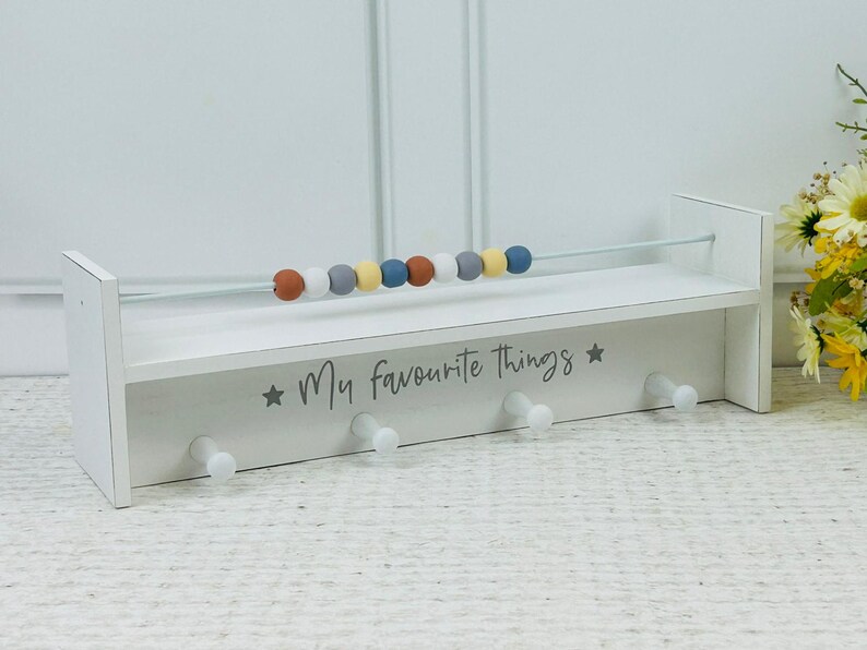 White Wooden Floating Abacus Shelf & Hooks Children's Baby Nursery ...