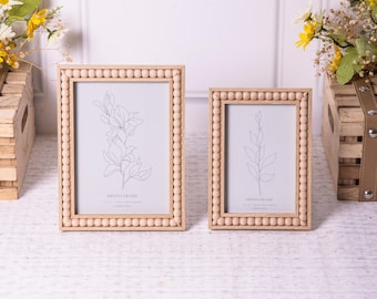 Natural Wood Frames Beaded Bobbin Photo Picture Freestanding / Wall Frames
