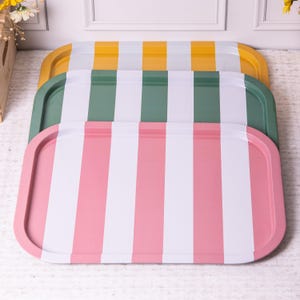 Yellow Green Pink Striped Tray Metal Tea Breakfast Lap Tray Serving Platter