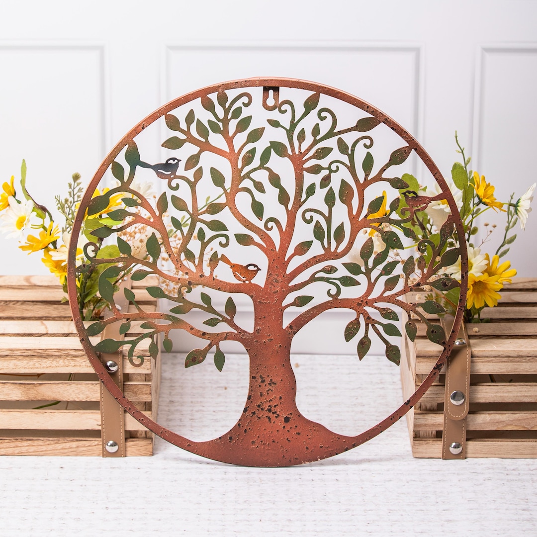 Rustic Tree of Life Metal Round Wall Art Garden Sculpture Plaque Decor ...