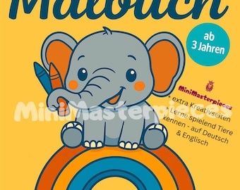 Malbuch mit Tieren für Kinder / Ausmalbuch PDF / Tiere mit deutschen & englischen Namen / 3+ Jahre