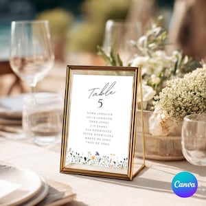 Wildflower Wedding Table Numbers Template, Editable Floral Table Cards, Printable Table Numbers, Canva Template, Instant Download