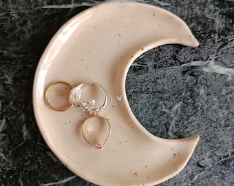 Gesprenkelte Keramik Mond geformte Schmuckschale
