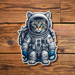 Gato astronauta - Adesivos de vinil para laptop, adesivos de gato para garrafas de água - Decalques duráveis para copos - Adesivos à prova d'água para garrafas de água