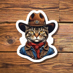 Cowboy Cat - Vinyl Laptop Stickers, Cat Stickers for Water Bottles- Durable Decals for Tumblers-Waterproof Stickers for Water Bottle