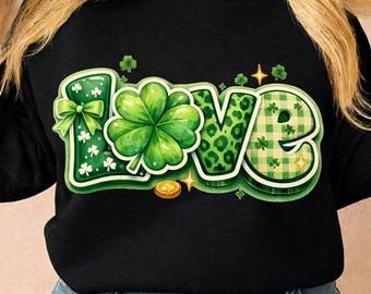 preppy st patrick's love png, Retro Lucky Clover Shirt Design, sublimation designs st patty, irish days shamrock, shamrock-ful, shamrock