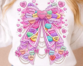 Be Mine Valentine Coquette Png, Conversation Candy Heart Bow Sublimation, Pink Brushstroke Valentine Shirt Design,Be Mine T-Shirt,Women gift
