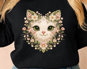 Floral Cat PNG, floral png, Wildflower Kitten Sublimation Design, flower clipart, Cute Cat PNG, Floral Spring Cat PNG, cat shirt,cat mug,dft