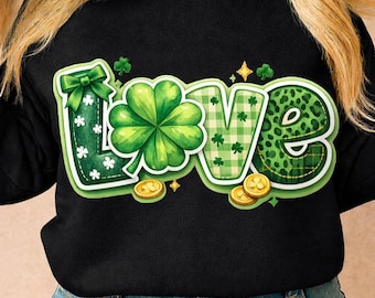 preppy st patrick's love png, Retro Lucky Clover Shirt Design, sublimation designs st patty, irish days shamrock, shamrock-ful, shamrock
