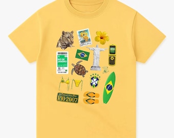 Brazil Aesthetic T-Shirt - Rio de Janeiro Graphic Tee – Tropical Vacation Shirt – Y2K Travel Collage Tee – Summer Streetwear Outfit