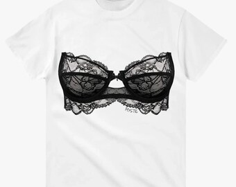 Girls tee, Womens fashion, Womens streetwear, y2k fashion, self love, gift for her, Lace Bra Illustration Tee | Lingerie Graphic T-shirt
