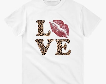Love, Wild Love Tee, Sweet Shirt, Fashion, Leopard, Girl T-Shirt, Leopard LOVE lips T-Shirt | Animal Print Kiss Graphic