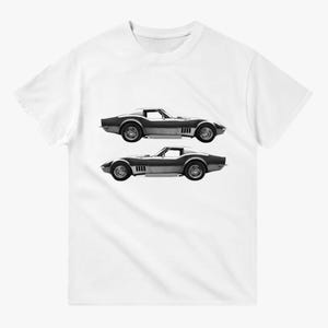 Koszulka z motywem klasycznego samochodu sportowego – Klasyczny wzór samochodu – Koszulka z motywem retro samochodu sportowego – Klasyczny prezent dla fanów samochodów – Minimalistyczna koszulka z motywem samochodu