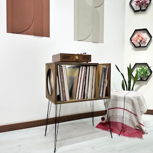 Plattenspieler Möbel - Plattenspieler Möbel - LP Organizer Schrank - MCM Mid Century Konsole - Minimalistische Schallplatten Aufbewahrung
