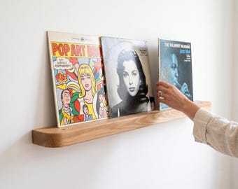LP Record Display Shelf, Vinyl Wall Shelf, Album Cover Display, Now Playing Record Holder, Solid Wood Wall Mounted LP Storage Shelf
