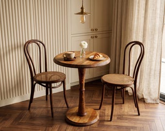 Round Pedestal Dining Table, Solid Wood Bistro Table, Small Kitchen Table, Café Table, Mid Century Breakfast Table for Two, Custom Size