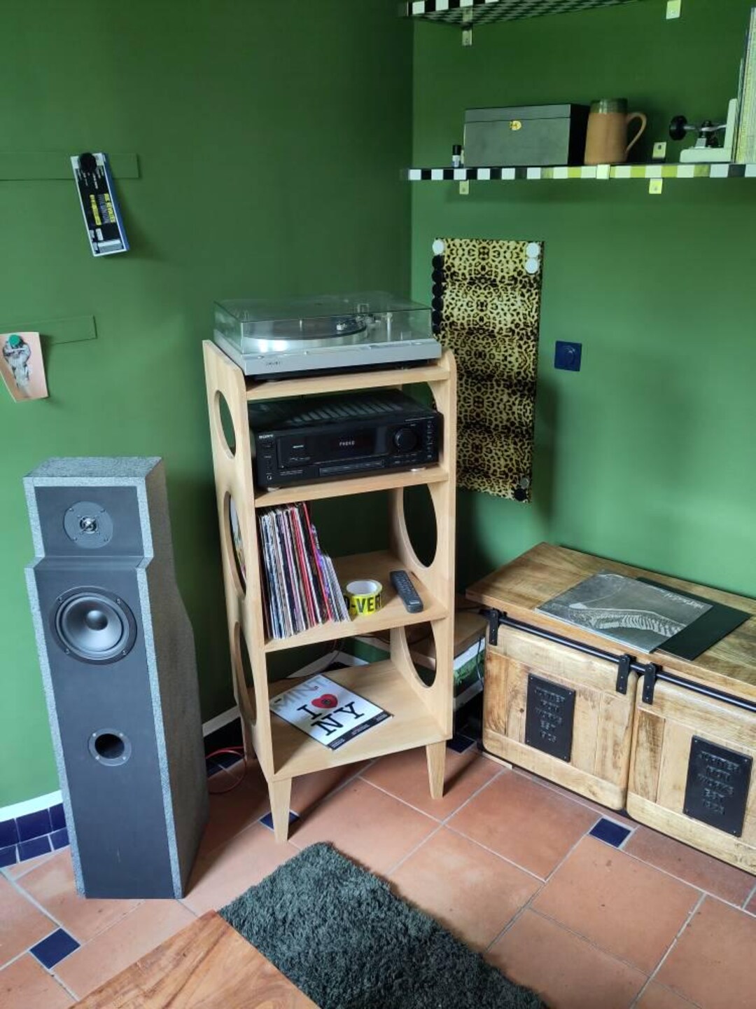 Mid Century Modern Record Player Stand With Vinyl Storage, Retro Solid ...