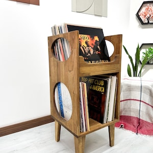 Plattenspieler-Konsole - Plattenspieler-Möbel - Mid Century-Schrank - Plattenspieler-Organizer - LP-Aufbewahrung - MCM Dekor Konsole, Schallplatte