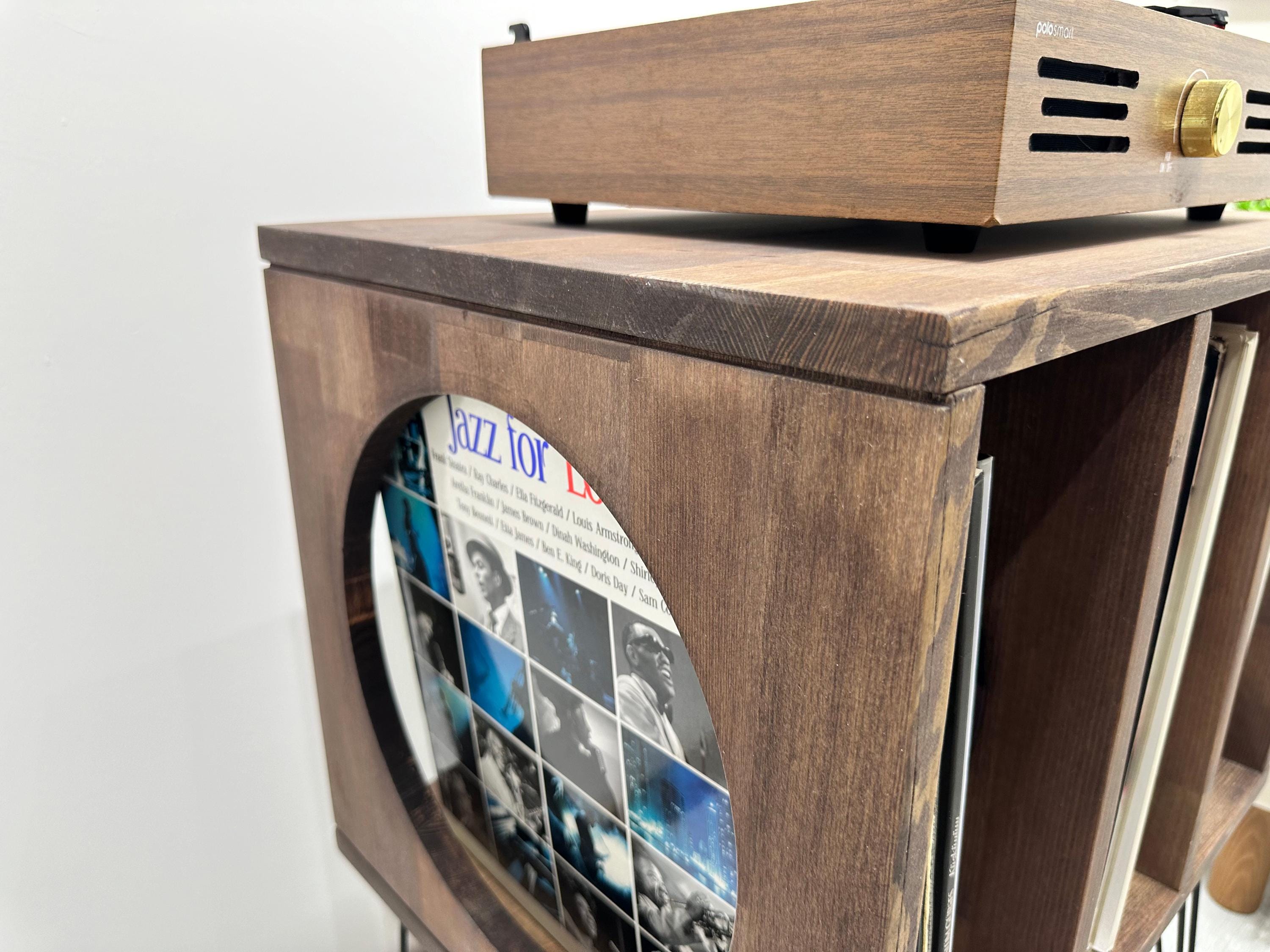Solid Wood Record Player Stand With Vinyl Storage | Mid Century Retro ...