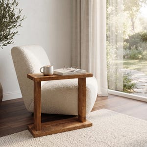Sidobord i massivt trä, smalt soffbord, 4 cm tjockt rustikt accentbord, minimalistiska skandinaviska vardagsrumsmöbler för små utrymmen