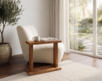 Solid Wood Side Table, Narrow Sofa End Table, 4 cm Thick Rustic Accent Table, Minimalist Scandinavian Living Room Furniture for Small Spaces