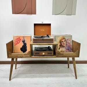 Plattenspieler Ständer -Schallplatten Regal -Plattenspieler Möbel Schrank -Mcm Dekor Konsole -LP Organizer Regal - Mid Century
